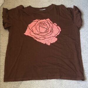 Girl Dangerous Brown Women's Short Sleeve Tee with Pink Rose Graphic